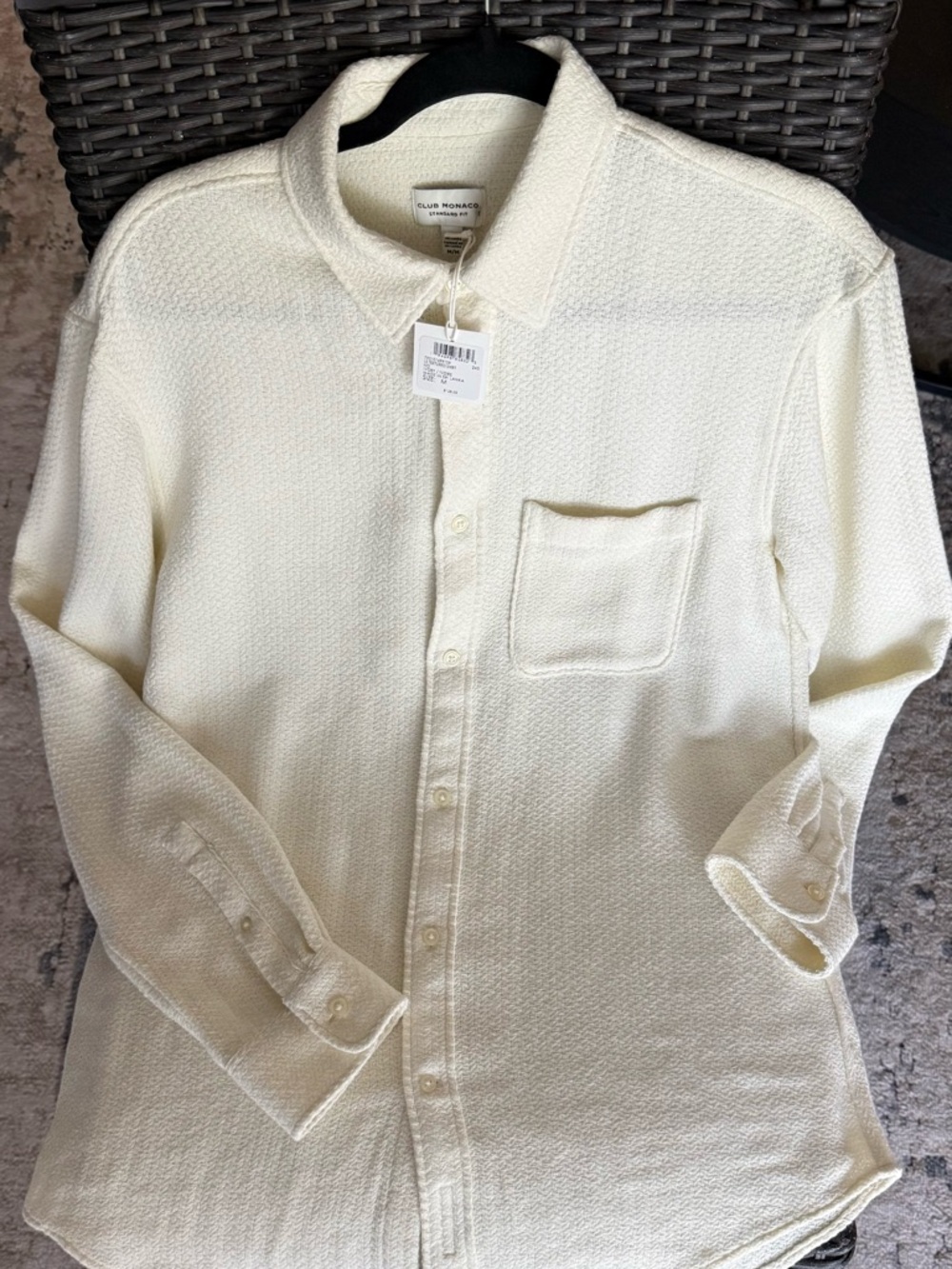 NWT Club Monaco Men’s LS Textured Waffle Shirt Ivory Size M